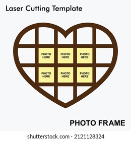 Heart Shaped beautiful Frame Laser cut photo frame with 6 photos. Creative and beautiful frame suitable for Home and Room Decor. Laser cut photo frame template design for mdf and acrylic cutting.