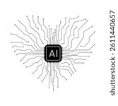 Heart shaped black electronic circuit board with AI chip, representing advanced technology vector