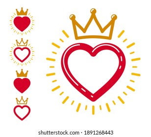 Heart shaped blank labels set with space for your element isolated over white, vector classic style design elements emblems or logos, brand icons or product stickers, stylish stamps.