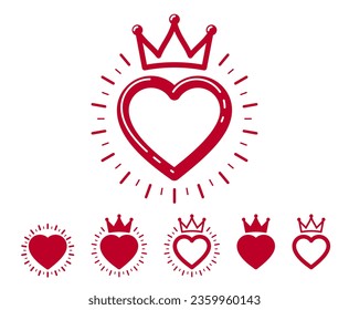 Etiquetas en blanco con forma de corazón con espacio para su elemento aislado sobre blanco, elementos de diseño de estilo clásico vectorial emblemas o logos, iconos de marca o stickers de producto, sellos elegantes.