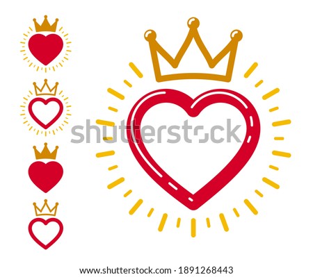 Heart shaped blank labels set with space for your element isolated over white, vector classic style design elements emblems or logos, brand icons or product stickers, stylish stamps.