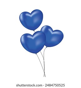 Heart Shaped Blue Balloons. Realistic Vector to Celebrate Father's Day, Birthday Parties and More.