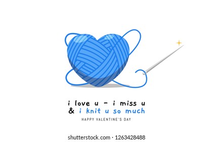  heart shaped blue wool. Valentine's pun illustration