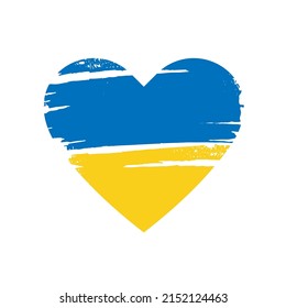 Heart shaped blue and yellow brush stroke. Save Ukraine. Isolated vector illustration. 