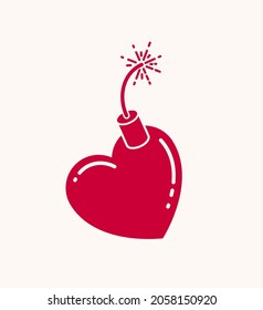 Heart shaped bomb vector icon or logo, bomb in a shape of heart dangerous feelings concept.