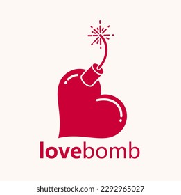Icono o logo del vector de bomba en forma de corazón, bomba en forma de concepto de sentimientos peligrosos del corazón.