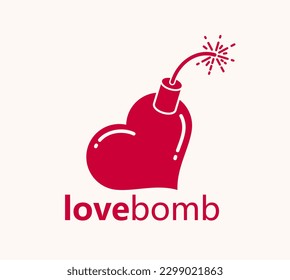 Heart shaped bomb vector icon or logo, bomb in a shape of heart dangerous feelings concept.