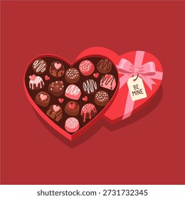 Herzförmige Schachtel mit verschiedenen Gourmet-Schokoladen zum Valentinstag