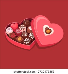 Heart Shaped Box of Assorted Gourmet Chocolates for Valentine's Day Greeting.