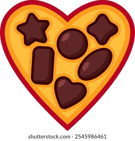 Heart Shaped Box of Chocolates, isolated flat illustration in transparent background