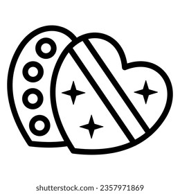 Heart shaped box of chocolates line icon, 8 March concept, chocolate sweets for march holiday sign on white background, open heart shaped box of chocolates icon in outline. Vector graphics