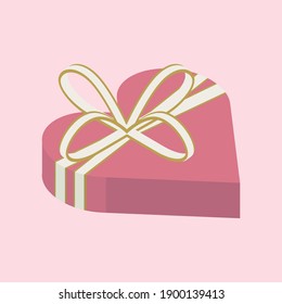 Heart shaped box - isometric hand drawn vector illustration. Flat colors.