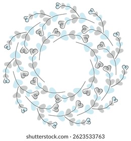 Heart shaped branches on heart shaped spots blue and gray Circular Frame border Copy space Template