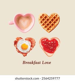 Heart Shaped Breakfast Food Vector Graphic