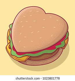 Heart Shaped Burger vector illustration. Food design concept