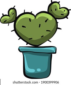 Heart shaped cactus, illustration, vector on a white background.