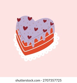 Heart Shaped Cake with Cute Icing Illustration