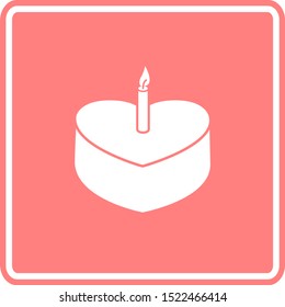 heart shaped cake with a lighted candle pink vector sign