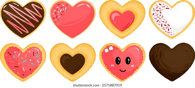 heart shaped cake set, with chocolate frosting and pink frosting for valentine's day background or decoration