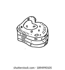 Heart shaped cake sketch vector illustration on white background