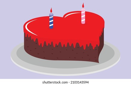 heart shaped cake with two candle