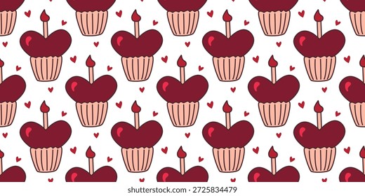 Heart shaped cakes seamless pattern