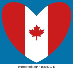 Heart Shaped Canadian Flag. National Flag of Canada Day. Isolated vector illustration on a blue background.