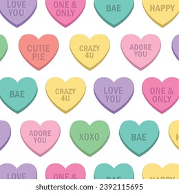 Heart shaped candies with different messages Vector illustration