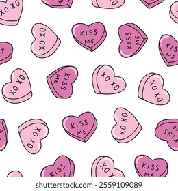 Heart shaped candies seamless pattern for valentine's day wallpaper, backgrounds, textile prints, scrapbooking, stationery, etc. EPS 10