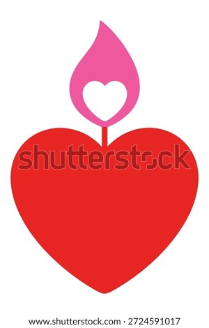 Heart shaped candle with heart flame, romantic atmosphere and warmth