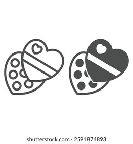 Heart shaped candy box line and solid icon, sweets candies concept. Vector graphics. Chocolate candy package sign on white background, outline style icon for mobile or web design