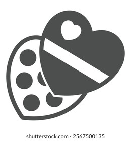 Heart shaped candy box solid icon, sweets candies concept. Vector graphics. Chocolate candy package sign on white background, glyph style icon for mobile or web design