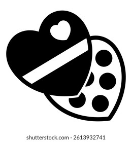 Heart shaped candy box solid icon, sweets candies concept. Vector graphics. Chocolate candy package sign on white background, glyph style mobile or design