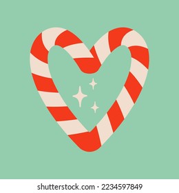 Heart shaped candy cane illustration. Striped Christmas ornament on ice blue background. Great for Christmas or Valentine’s Day design.