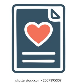 Heart shaped card icon. A simple and stylish icon design depicting a card with a heart shape inside. This graphic is perfect for representing love, affection, and special occasions.