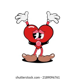 heart shaped cartoon character vector illustration with sad facial expression, suitable for love logo, heart logo