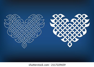 Heart shaped celtic knot silhouette, laser cut celtic ornament vector template, irish style scroll heart.