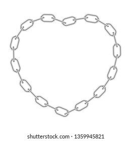 Heart shaped chain frame. silver border Isolated on white background. Vector illustration