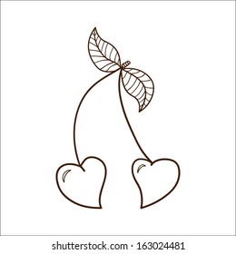 Heart shaped cherries. Sketch vector design element for Valentine's day