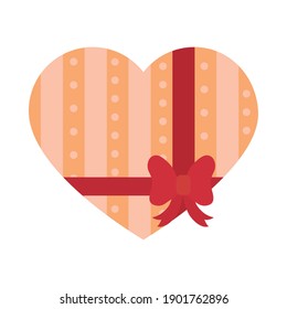 heart shaped chocolate box icon over white background, colorful design, vector illustration