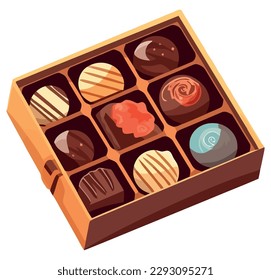 Heart shaped chocolate box illustration design over white