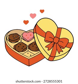 Una caja de chocolate en forma de corazón, cinta roja, dulce, regalo romántico, amor, lindo, feliz