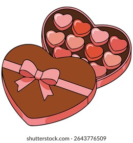 Heart shaped chocolate box Valentine isolated vector illustration on white background