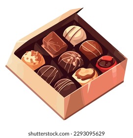 Heart shaped chocolate box vector design over white