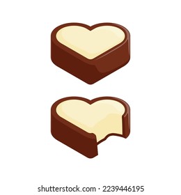 Heart shaped chocolate cake illustration design with vanilla cream filling