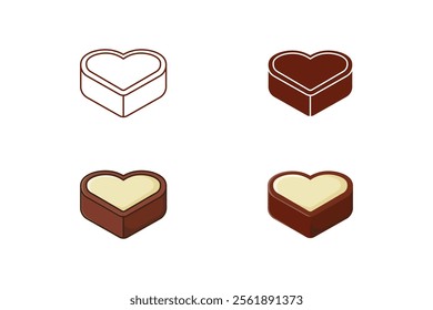 heart shaped chocolate cake vector made in outline, monochrome flat and outline filled styles