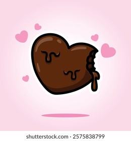 Heart Shaped Chocolate Candy with Bite Marks Cartoon Icon Vector Illustration. Isolated background. Love Symbol. Valentine's Day Concept