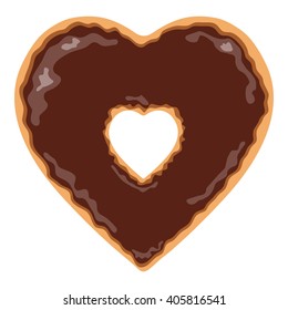 Heart shaped and chocolate covered isolated donut clip art on a white background - Eps10 Vector graphics and illustration