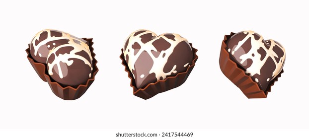 Ilustración 3D del vector de chocolate con forma de corazón.