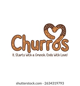 Heart Shaped Churros Logo Design - It Starts With a Crunch, Ends With Love!